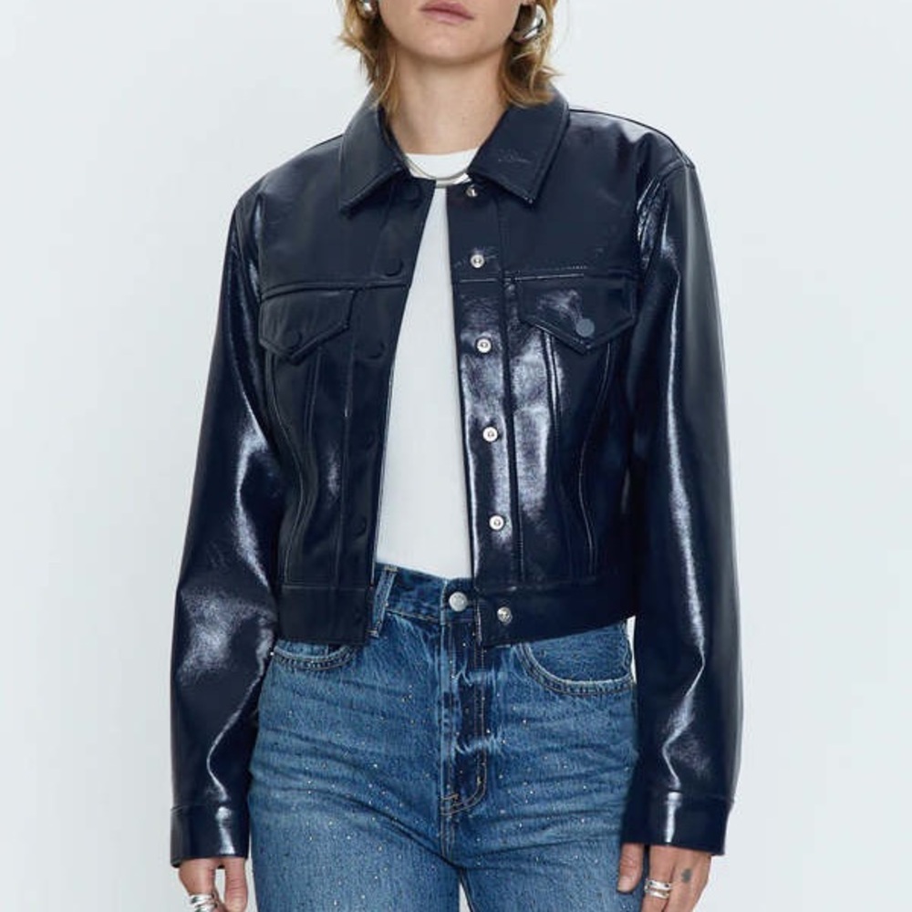 NWT Pistola Emery Vinyl Crop Trucker Jacket
